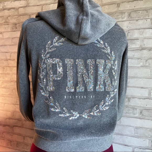 PINK Victoria's Secret Sweaters - PINK |  ZIP Up w/Sequins Hoodie sz Small